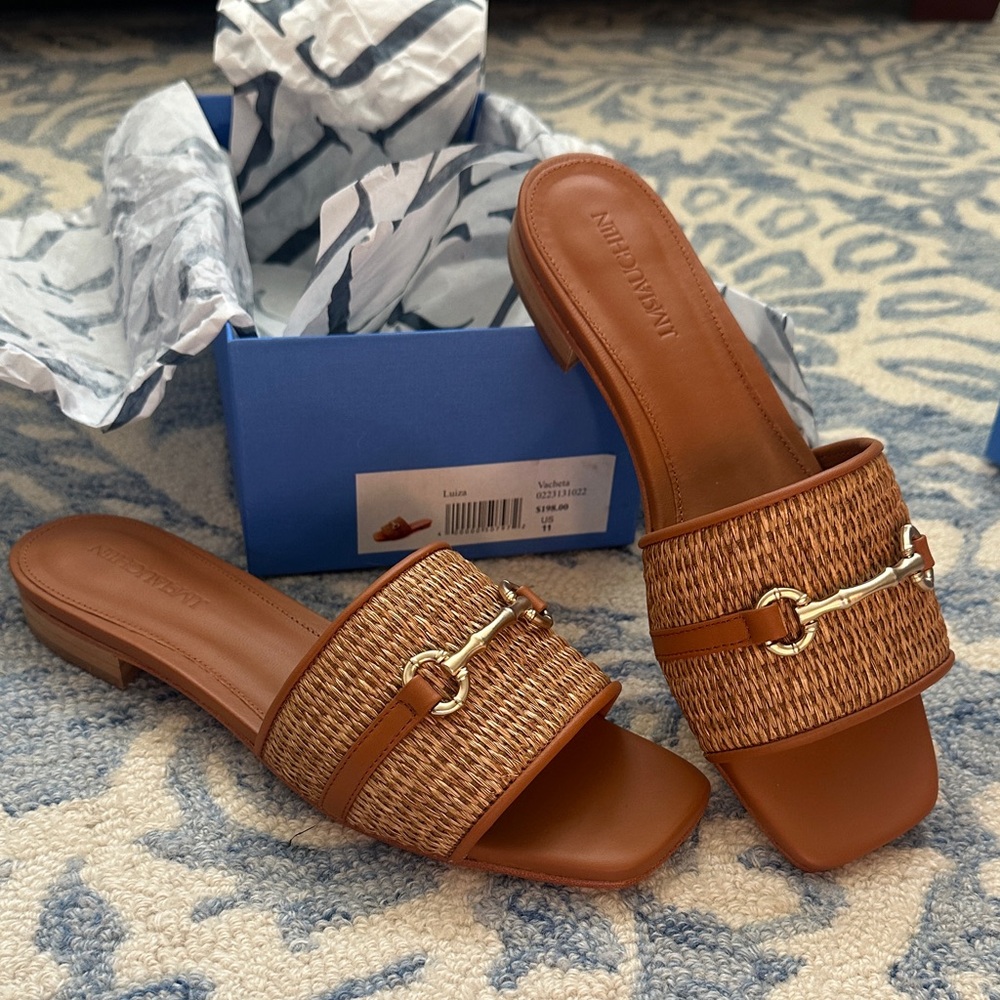 J. McLaughlin Brown Luisa Vacheta Woven sandals with Gold Accent